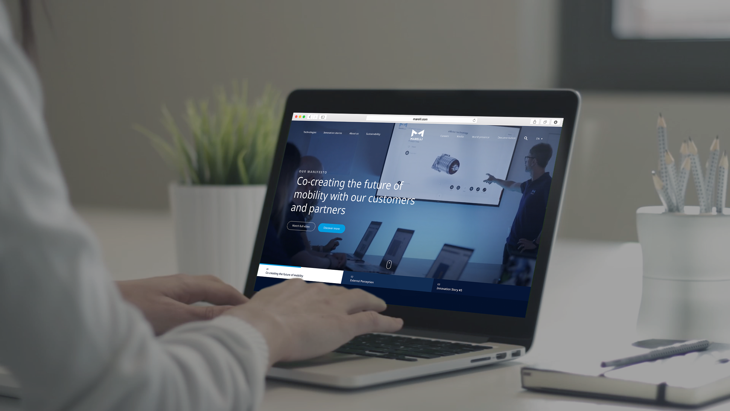 Marelli website on laptop