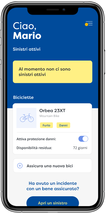 Bike insurance app screen